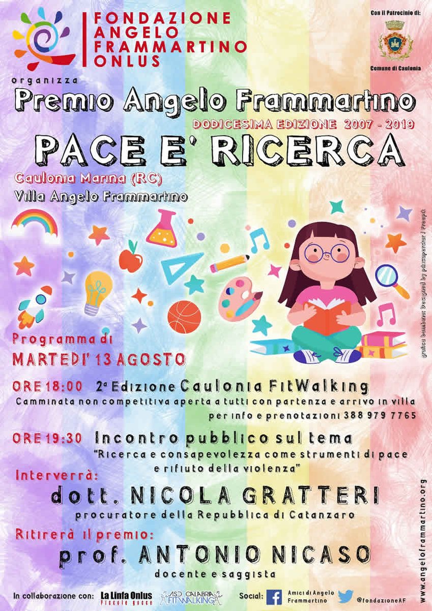 Premio Angelo Frammartino Pace e' Ricerca martedi' 13 agosto a Caulonia Marina con @AntonioNicaso e @NicolaGratteri