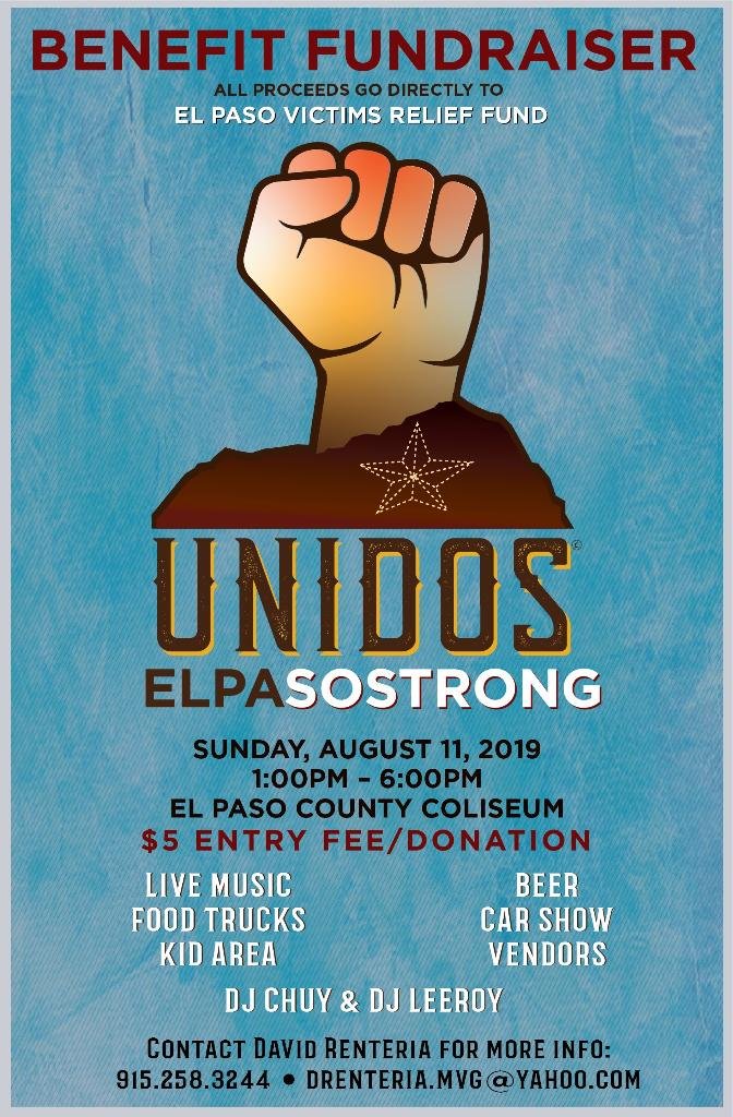 ElPasoColiseum's tweet photo. Enjoy an afternoon of entertainment, food and fun all for a good cause at the UNIDOS EL PASO STRONG fundraiser on Sunday at the @ElPasoColiseum! All proceeds benefit victims and families of the tragic shooting. Come support #ElPaso! #ElPasoColiseum #ColiseoDeElPaso #ElPasoStrong https://t.co/o0M9QndSFv