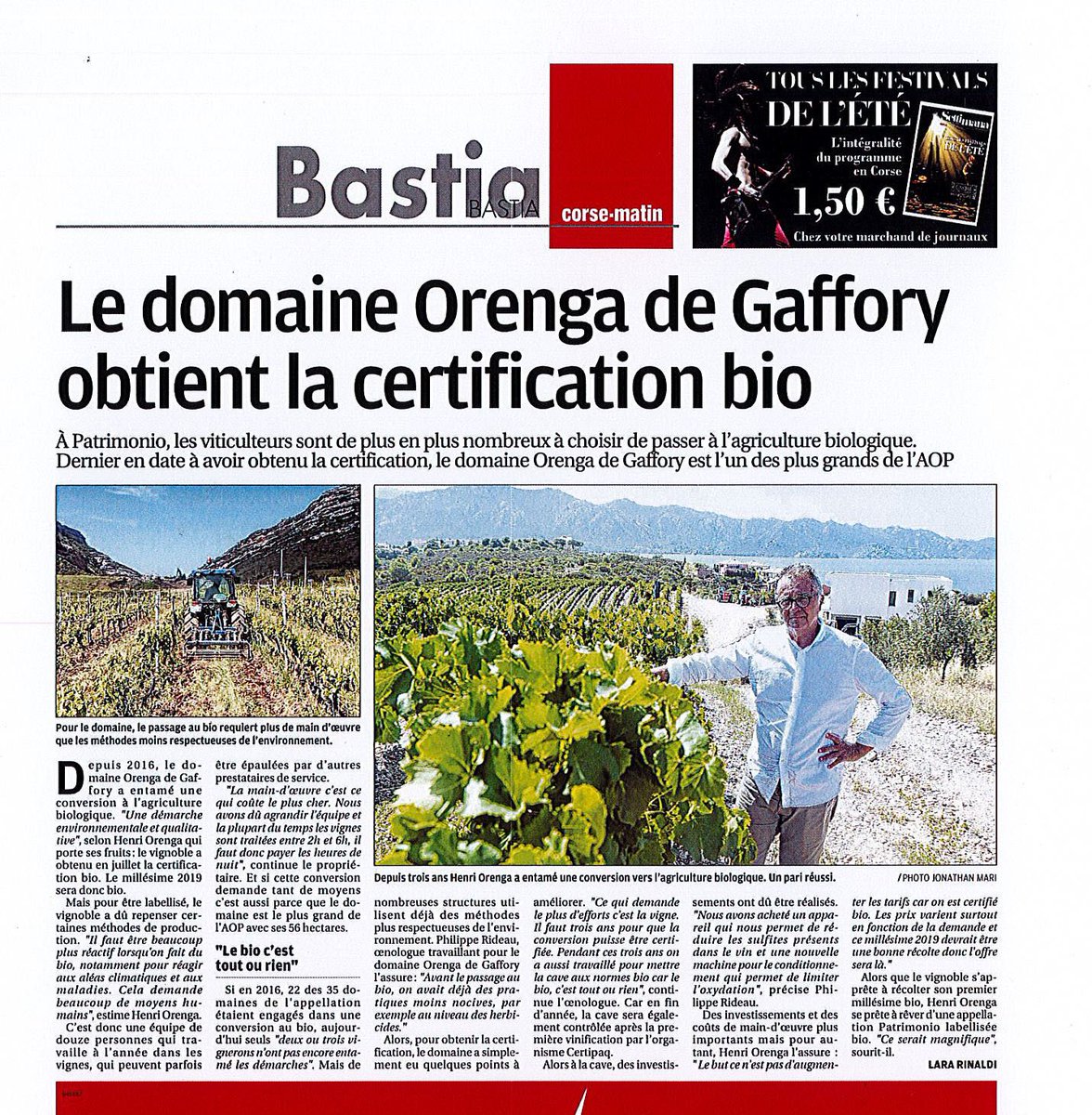 Le Domaine Orenga de Gaffory certifié Bio <a href="/DomaineOrenga/">Orenga de Gaffory</a>  <a href="/Corse_Matin/">Corse-Matin</a> #vin #corse #Patrimonio