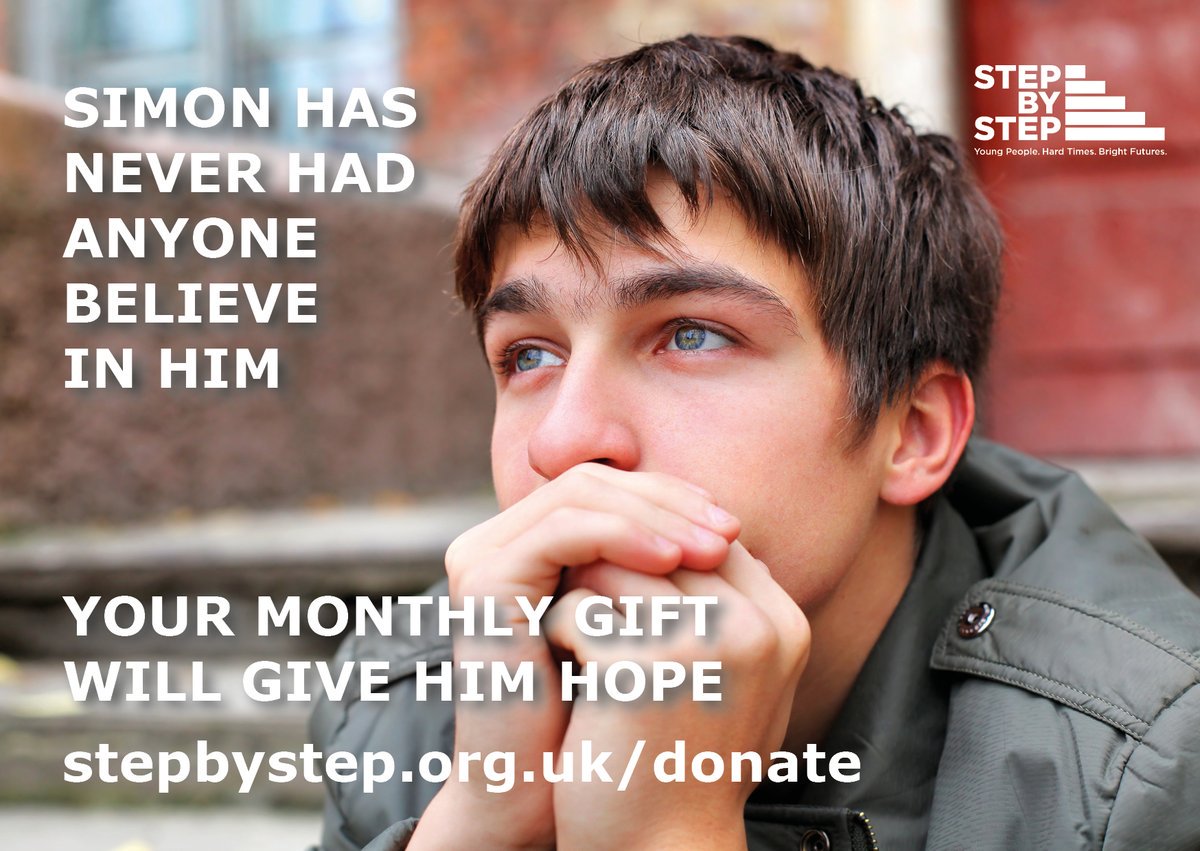 stepbystep1989's tweet photo. Too many young people like Simon have grown up with no one believing in them. We believe they deserve better. Please show you care with a monthly donation. https://t.co/y5nOzpx94f #regulargift #brighterfuture #charity https://t.co/xjUo0Z2e34