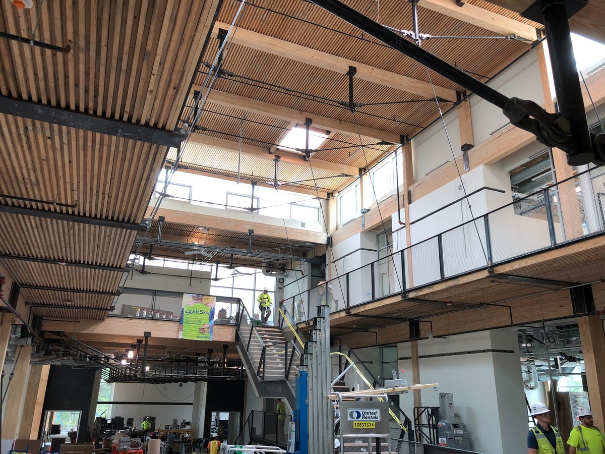 Kendeda Building for Innovative Sustainable Design at <a href="/GeorgiaTech/">Georgia Tech</a> is almost complete. The “Living Building” makes use of structural glulam beams and columns and nail-lam wood decking. Exterior canopy composed of steel tubes and solar panels supported by steel articulated columns