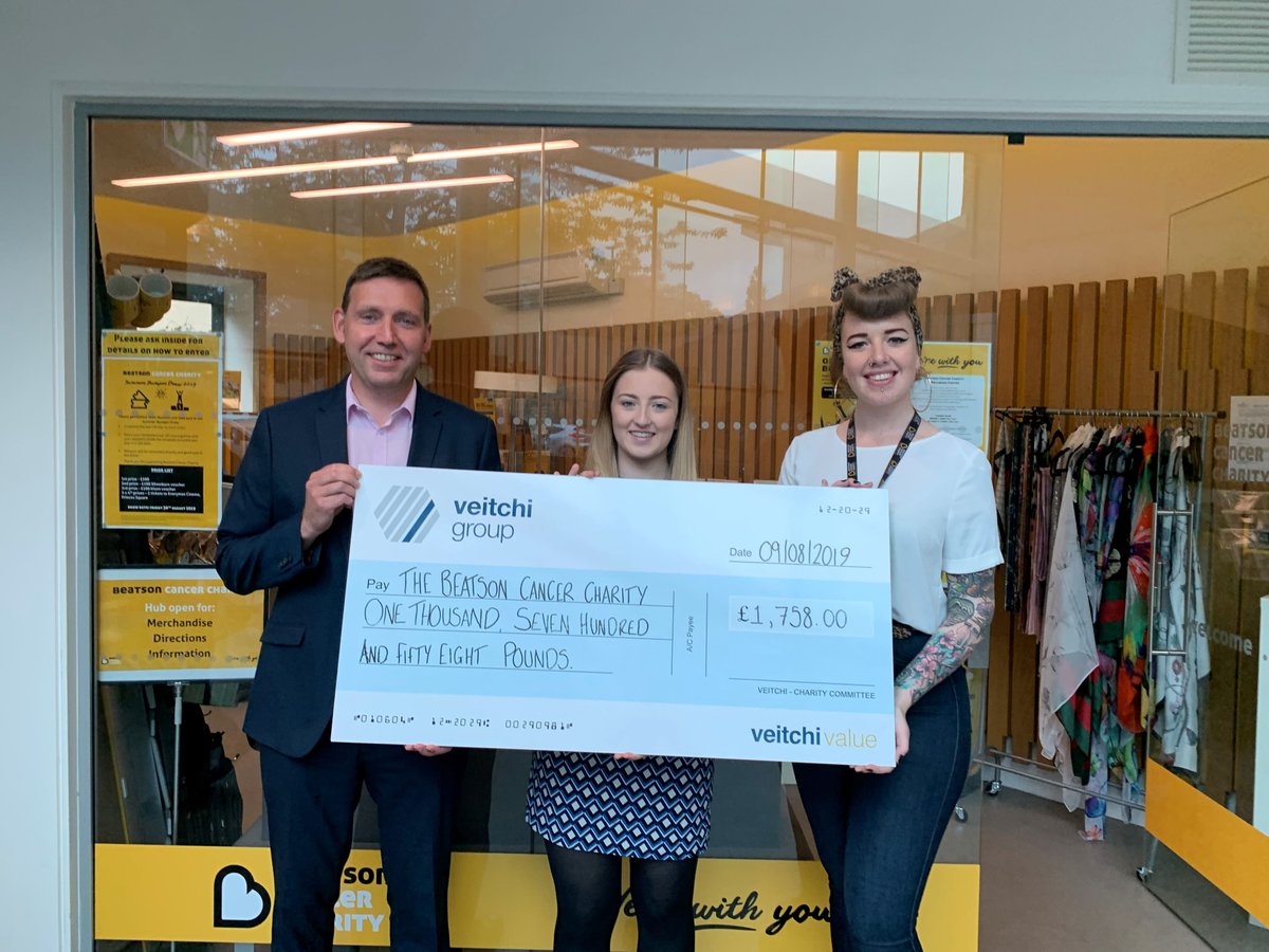 VeitchiValue's tweet photo. Here's our latest support cheque delivered to one of our supported charities organisations - Beatson Cancer Charity. Well done to Chloe for raising an astonishing £1,758 via her sponsored skydive! #VeitchiValue https://t.co/A2JxZ3cQGV