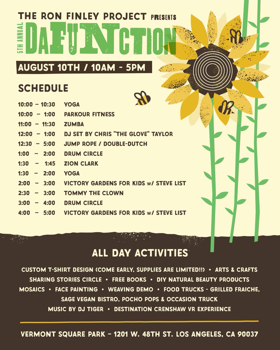 destinationshaw's tweet photo. Come see what we've been up to and enjoy an amazing day of activities curated by The Ron Finley Project at Vermont Square Park this Saturday. We'll be there from 10am - 5pm. #dafunction #theronfinleyproject #losangeles #funday https://t.co/I5eNQX7BD7