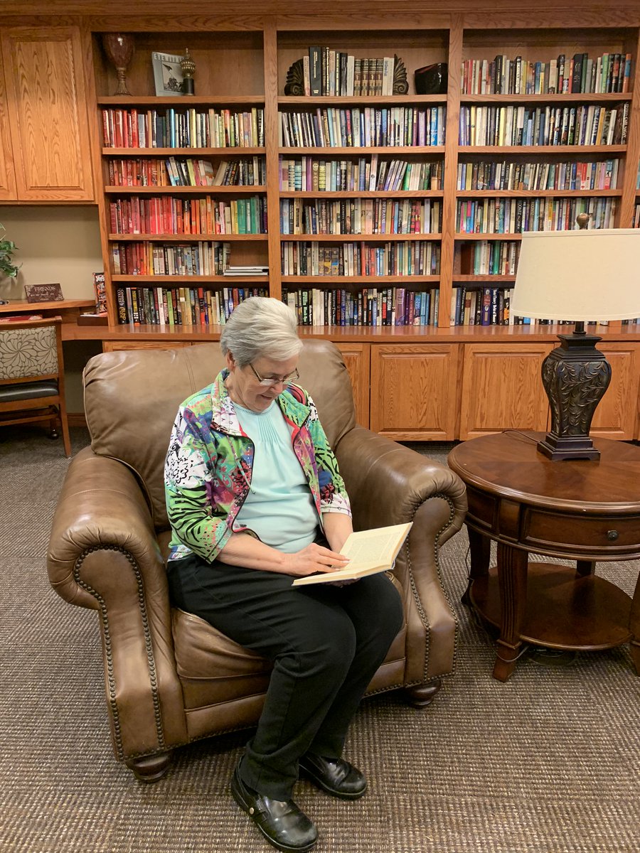 HC_LivingBetter's tweet photo. For National Book Lovers Day we are featuring, Jerris, one of the residents from our Heritage Pointe community. Jerris studied to be a librarian and enjoys spending time in the Heritage Pointe library. One of her favorite books includes Farmer Takes a Wife by John Gould. https://t.co/8L3qAP0X5T