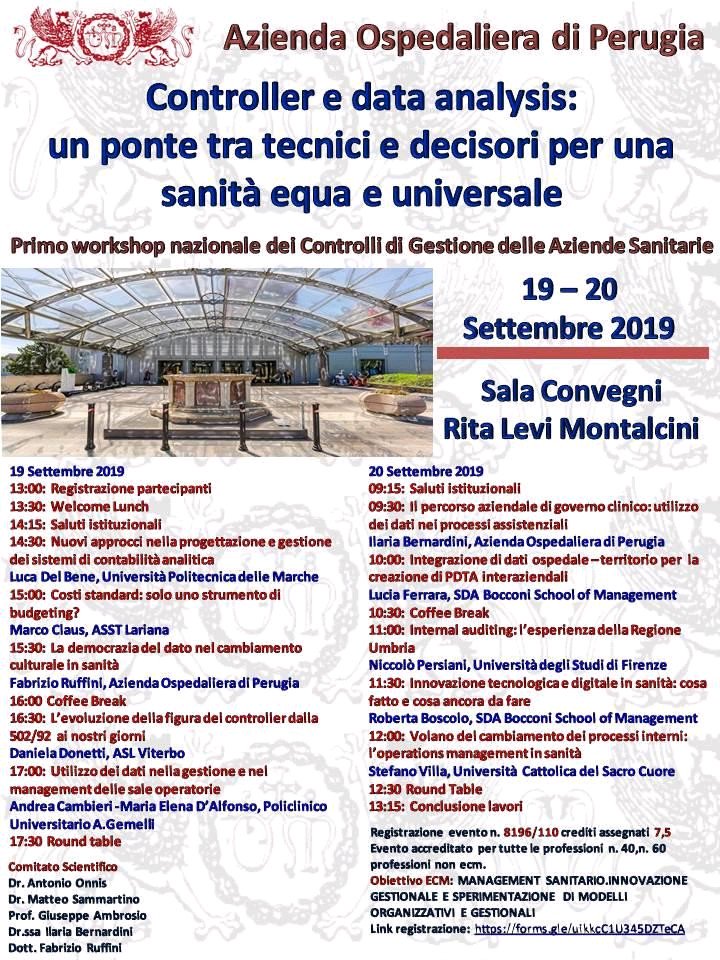 Controller e data analysis:un ponte tra tecnici e decisori per una sanità equa e universale. Perugia 19-20 Settembre 2019 #controller #management #sanita #decisionmaker #controllodigestione