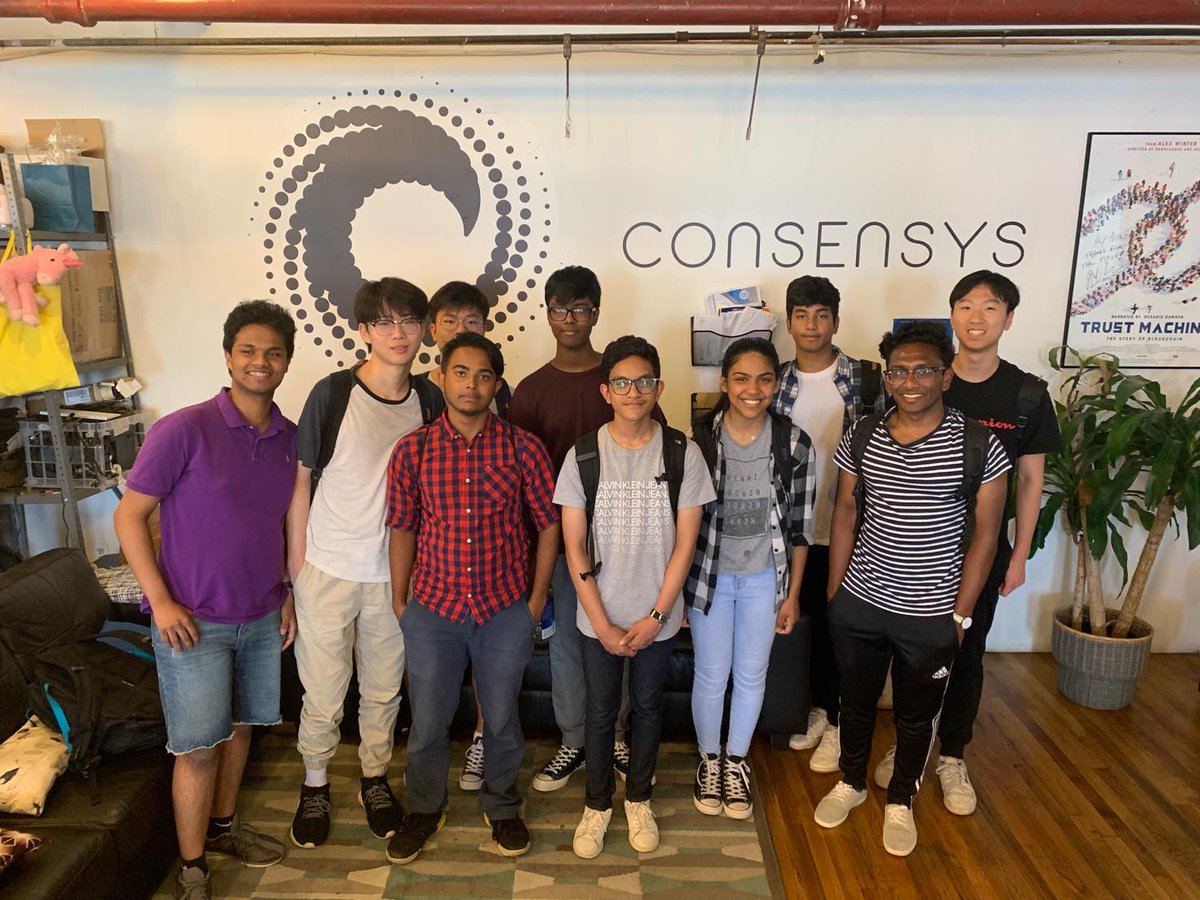 ConsensysAcad's tweet photo. We welcomed “Blockchains for Schools” and their enthusiastic student leaders to discuss tokens, game theory, and our many @ConsenSys products! Special thanks to our colleagues and of course, @ethereumJoseph for making such an indelible mark on their career paths. https://t.co/TBp0ikERsw