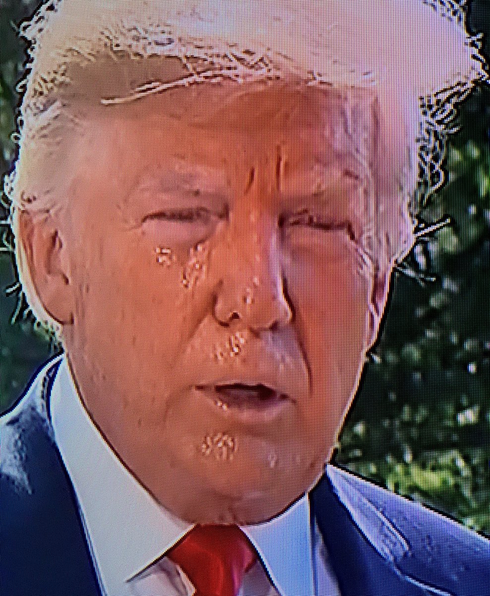 MysterySolvent's tweet image. Trump is having a press conference and is pouring with sweat. Is it something he ate?