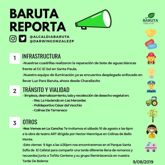 BarutaReporta's tweet photo. #BarutaReporta este #9Ago todas las actividades que nuestras cuadrillas realizan por tu #CalidadDeVida
Mañana #NosVemosEnLaConcha. No te puedes perder de la obra de teatro #ART que cuenta con la participación de los actores @AntonioDelli @SocratesSerrano y @manriquehector https://t.co/7fUrWd9n8r