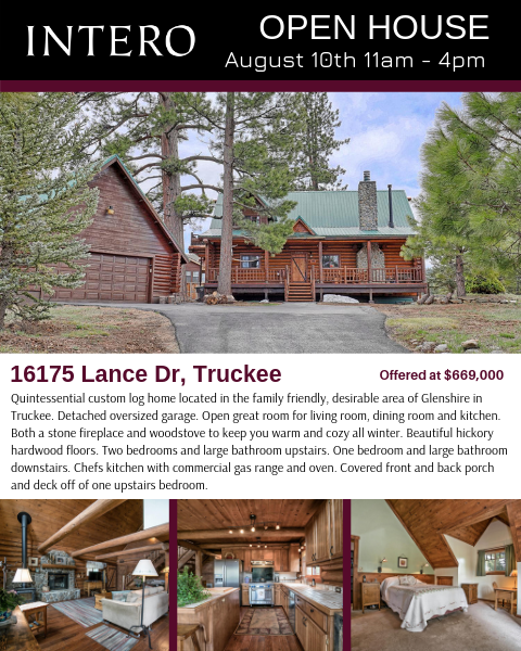 🚨Open House Alert🚨
16175 Lance Dr, Truckee
Saturday, August 10th from 11am-4pm
Listed by: Edith Heaney Miller and Shaye Blazer
#logstylehome #truckeeliving #beautifularea