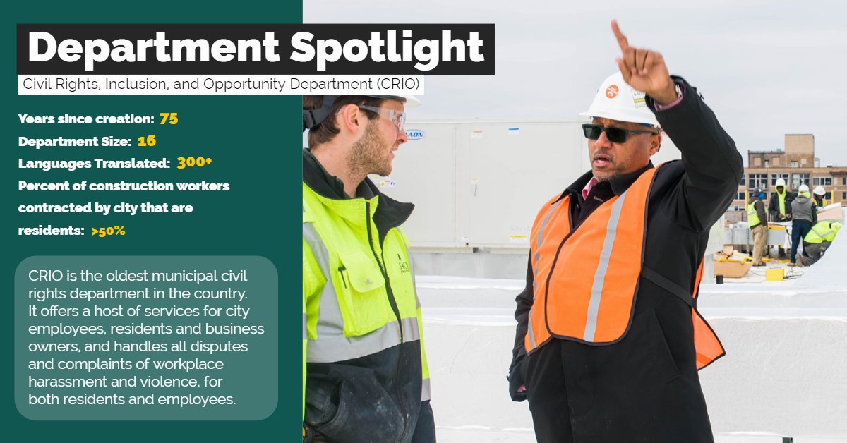 CityofDETJobs's tweet photo. This week's department spotlight highlights the Department of Civil Rights, Inclusion, and Opportunity (CRIO), the first municipal civil rights department in America. https://t.co/jJFTvVnopZ