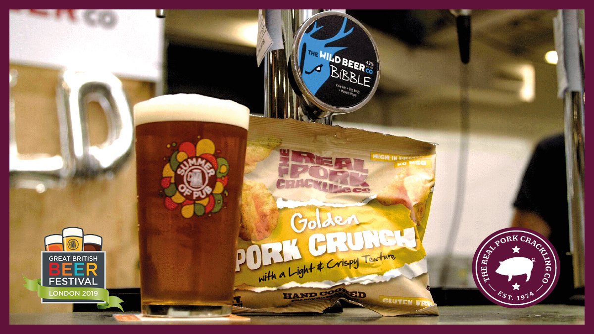 RealCrackling's tweet photo. We’ve got a WILD combination for you to try. Our Golden Crunch is perfect with the @WildBeerCo Bibble!

#gbbf  #gbbf19 #realpork https://t.co/HokAMsafBp