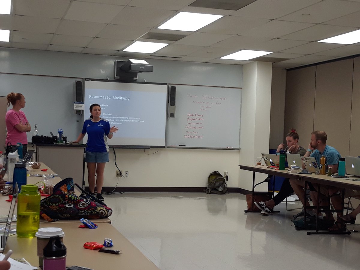 Teachers Jessica Mahan and Jesse Stephens-Willis lead the learning on accommodations and modifications this morning.