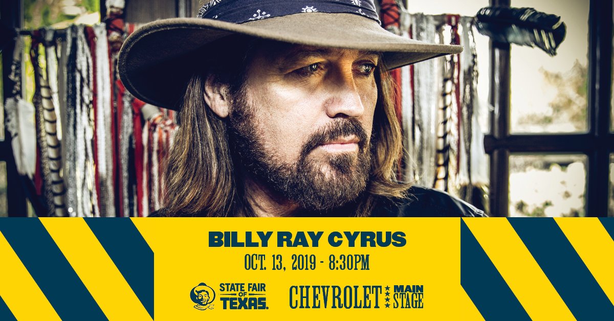 StateFairOfTX's tweet photo. Get your cowboy boots ready, @billyraycyrus headlining the @chevrolet Main Stage on Oct. 13 at 8:30 pm! Enjoy the FREE show with your #StateFairofTX ticket. Buy your season pass online to enjoy 24 days of live music and so much more! https://t.co/Qqr567SbGC 🤠🤠 https://t.co/op21Pd8IHO