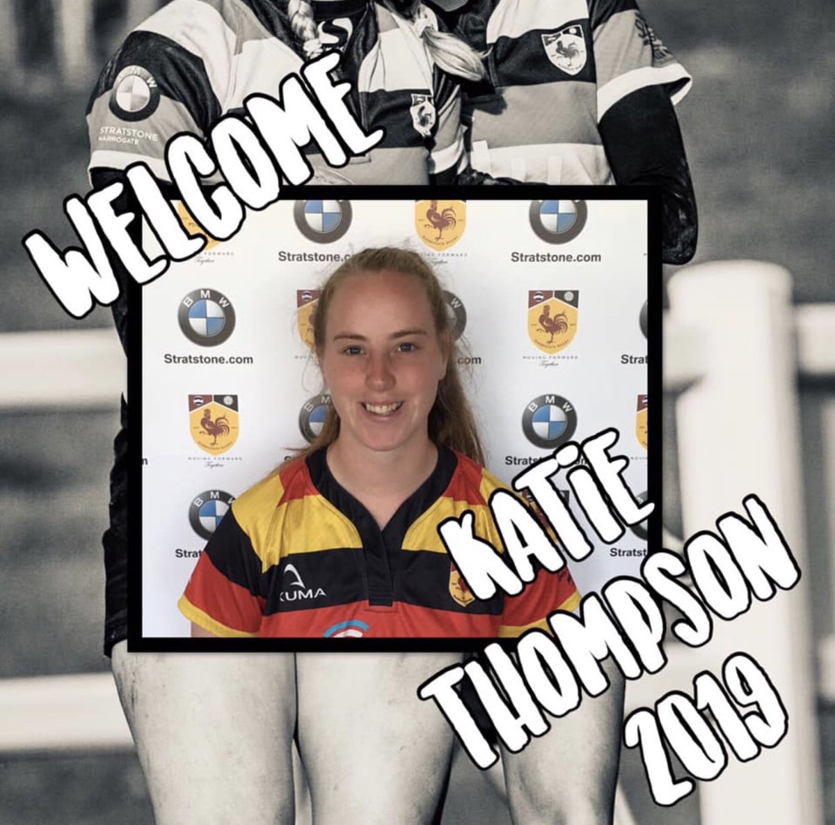 HarrogateLRUFC's tweet photo. Welcome to Katie in her first season of rugby at Harrogate ❤️💛🖤 #welcome #akuma #rugby #womensrugby #slingsby #stratstonebmw #lilycomms #yrfu https://t.co/TcHRhyCIuH