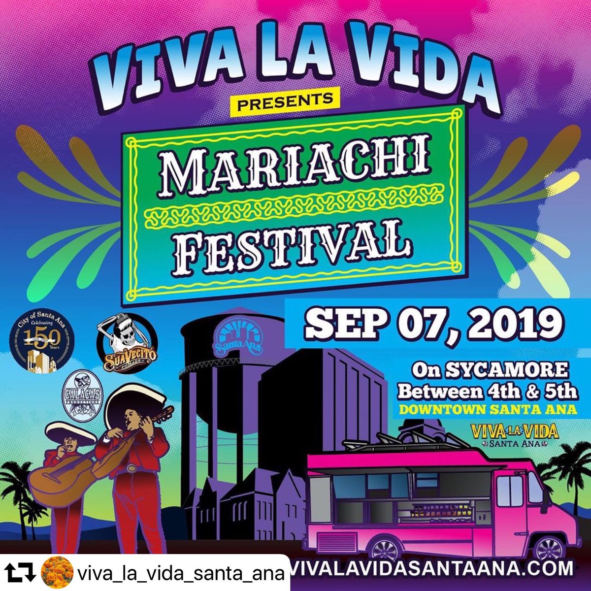 CityofSantaAna's tweet photo. City of Santa Ana is co-hosting the Mariachi Festival 9/7/19 from 2pm-10pm on Sycamore Street &amp; 4th St. #SA150 #DTSA https://t.co/vo04mk7lvS