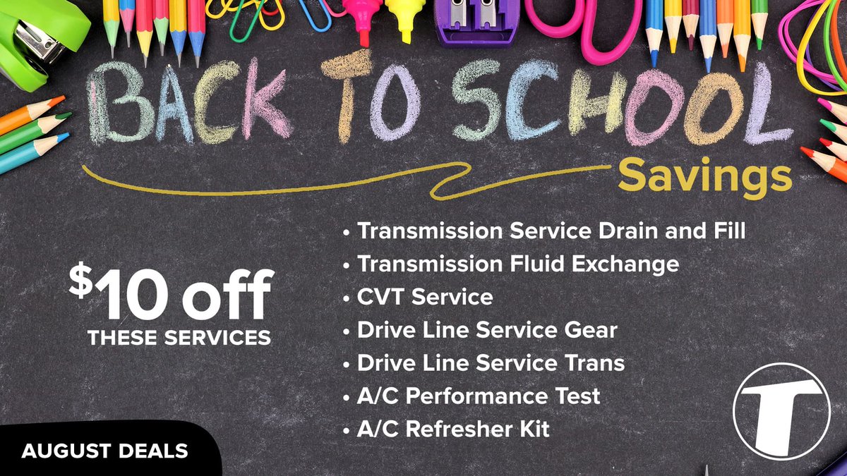 thomastire's tweet photo. Don't forget to add car care to your back-to-school checklist! Check out our August deals and make sure your vehicle is in tip-top shape before the carpooling starts. Schedule an appointment online at https://t.co/xKB3Lv2c6o! https://t.co/SiVsXeCYzp