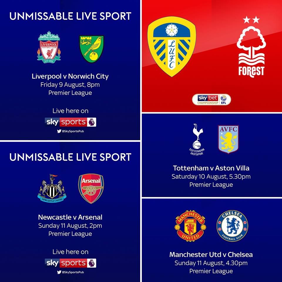 ⚽️ Watch all of this weekends live football here

⚽️ Fri | Liverpool vs Norwich 8pm

⚽️ Sat | Leeds United vs Nottingham Forest 12:30pm | West Ham vs Man City 12:30pm | Spurs vs Aston Villa 5:30pm.

⚽️ Sun | Newcastle United vs Arsenal 2pm | Man Utd vs Chelsea 4:30pm