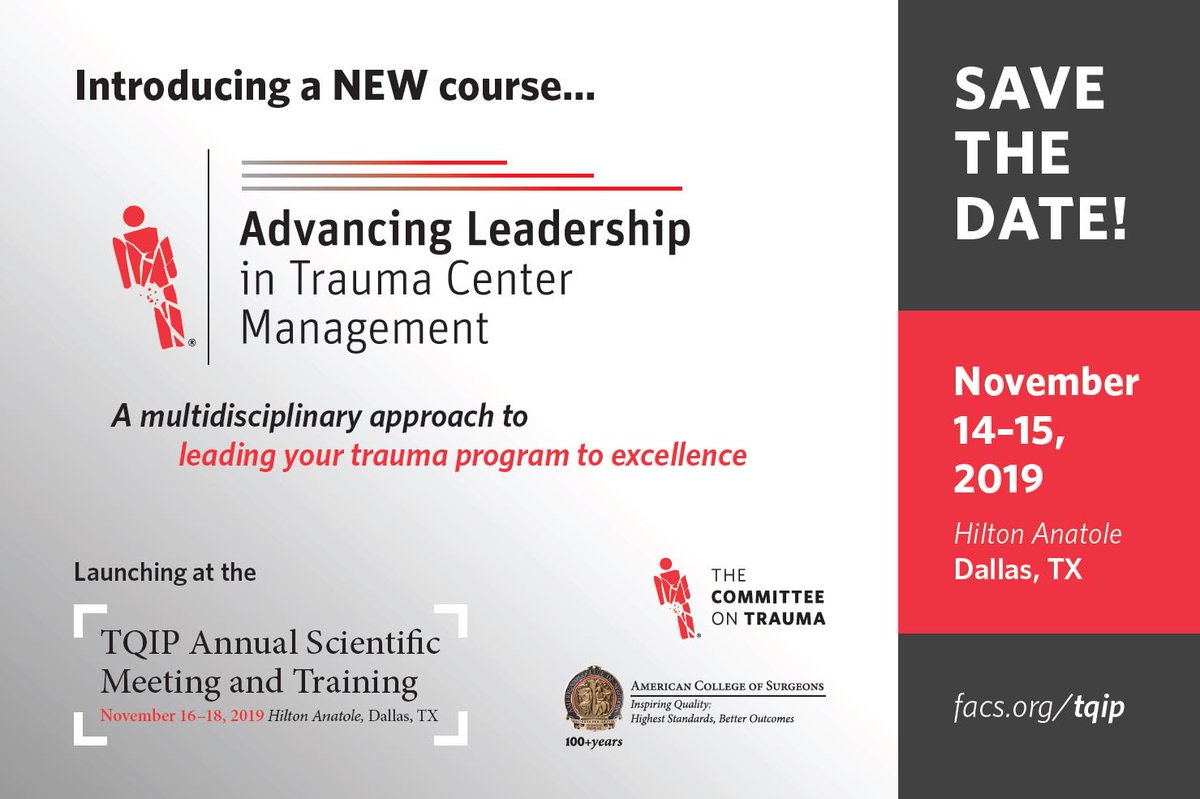 Registration opening soon! For more information: facs.org/ALTCM #TQIP2019 #ALTCM
