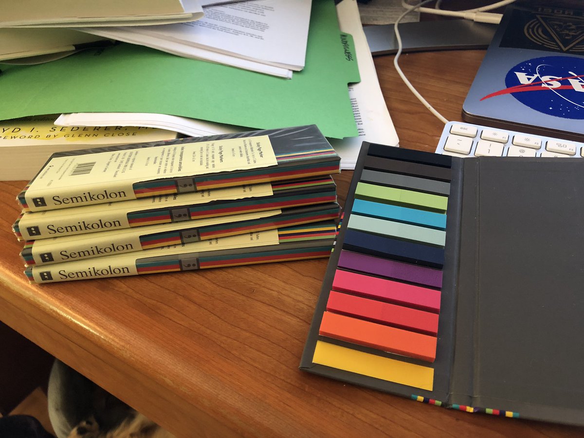 jesslahey's tweet photo. I had a dream that Semikolon stopped making my favorite sticky tabs so I stocked up. #WriterNightmares https://t.co/rlvznONgqa