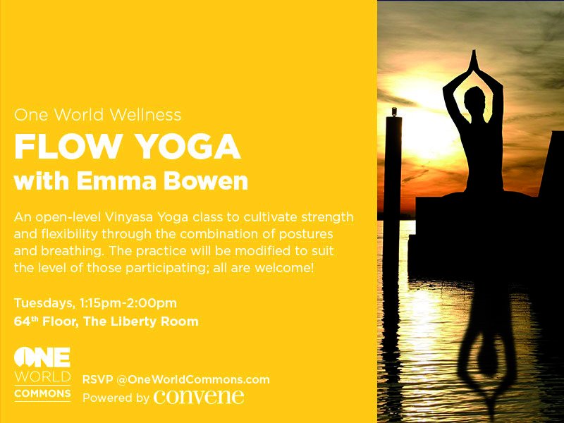 OneWTC's tweet photo. #Oneworldcommons offers a variety of wellness classes including this Vinyasa flow yoga class with instructor Emma Bowen. https://t.co/y7CgMVOadG