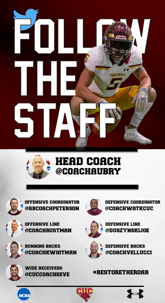 CUCFBFamily's tweet photo. With football season right around the corner, make sure you give our staff a follow! https://t.co/2sGvd7jQGs