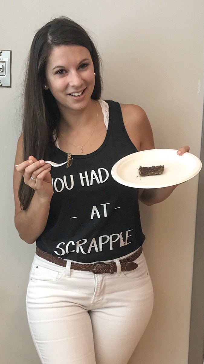 TheDelaDarling's tweet photo. Today is a great day because:
1. It is Friday!
2. I had scrapple for breakfast!
3. I wore my new scrapple tank from @DelawareApparel while eating said scrapple.
4. The latest ep of @DelaDarlingPod dropped last night and I’m excited for everyone to hear it! https://t.co/Yduu6fAwNr