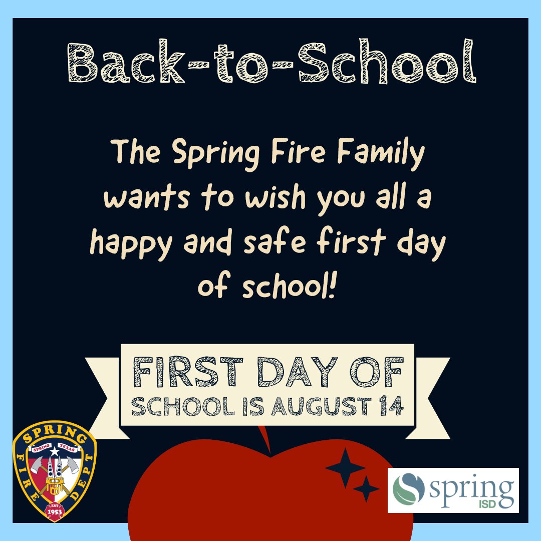 Springfdtx's tweet photo. The #SpringFireFamily wishes all the @SpringISD students, faculty and staff a great first day! We are #SpringFireProud of all of you. https://t.co/LnWZOF48w5