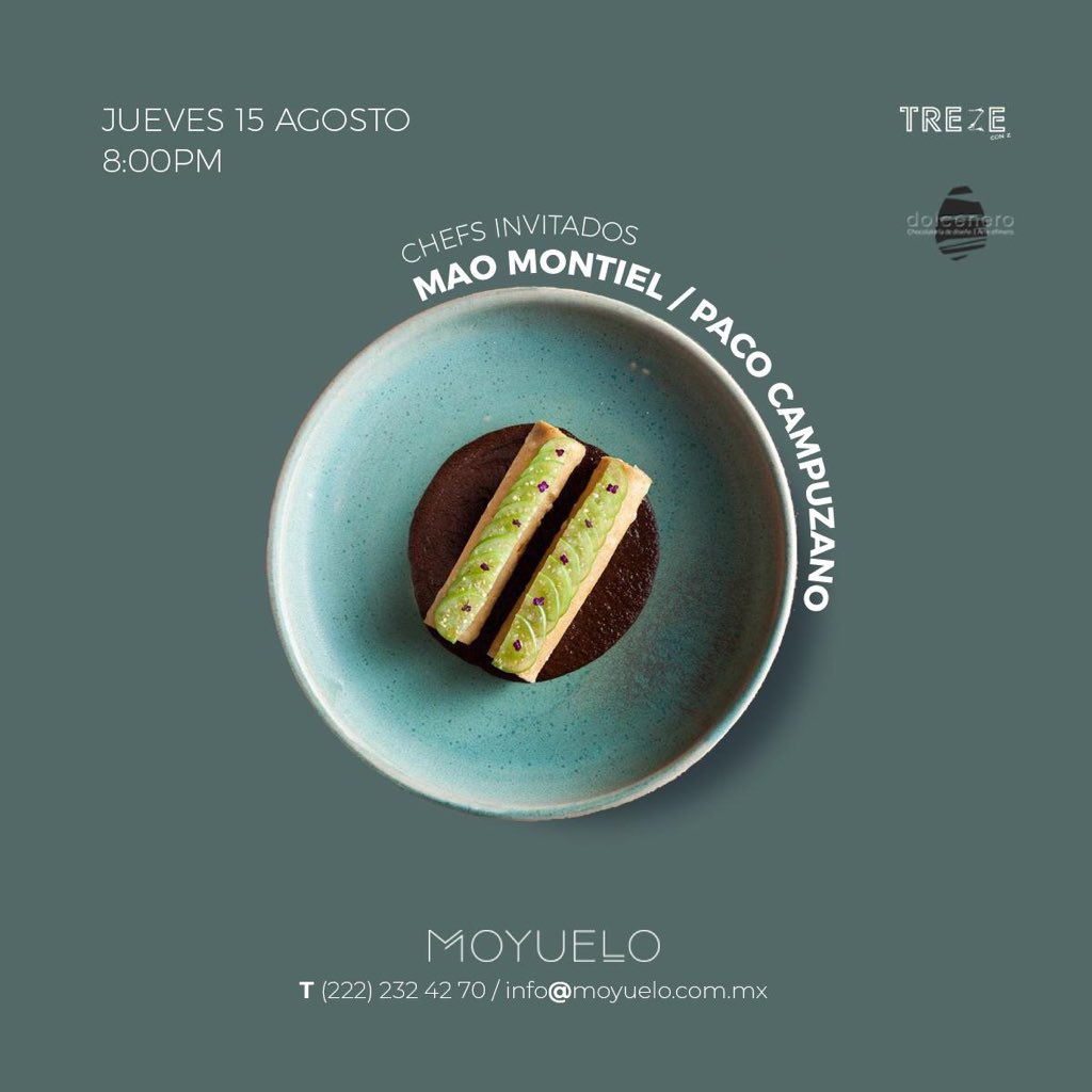 moyuelorest's tweet photo. Contentos de recibir a @dolcenero_chocolateria y a @pacocampaz en @moyuelorest este 15 de Agosto, una cena que promete ser emocionante. Reserva: 📞 232 4270 https://t.co/xQj0Ii0Ap0