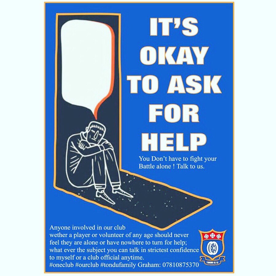tondu_titans's tweet photo. Male or female, young or old, gay or straight! 

Never feel alone, speak out!! ❤️💙 
#community #onefamily #oneclub #onlyhuman #MentalHealthAwareness #speakout #mentalhealth #mentalhealthmatters 
@WaterWheelers https://t.co/ysXycCZHu8