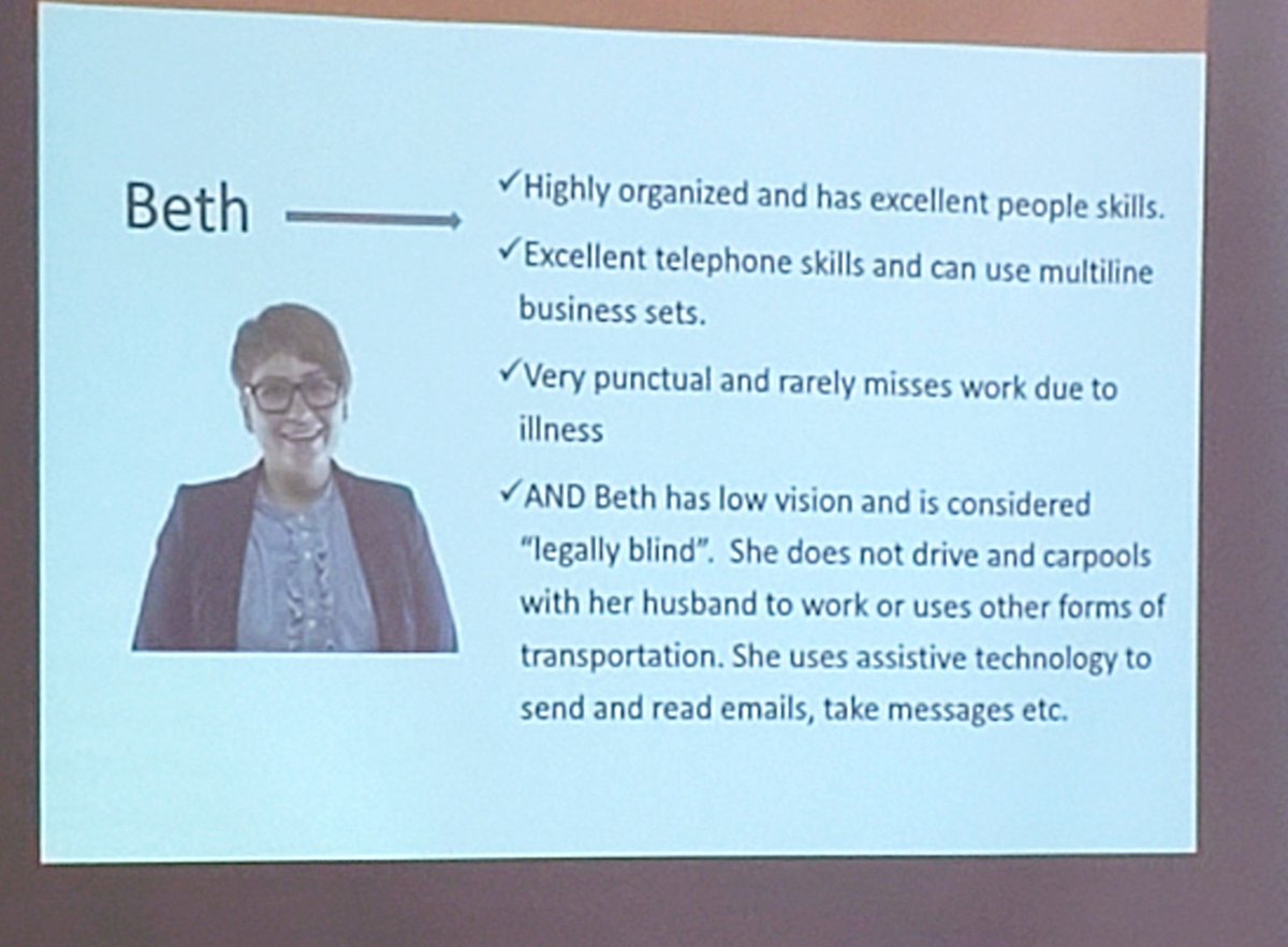 SeeOurAbilities's tweet photo. Julie Brinkhoff @ADAGreatPlains: Employers, hone in on what you are looking for. Do you need someone at work everyday from 8-5 &amp; punctual, or someone that can manage a project &amp; meet deadlines but be flexible with work hours. #PWD #inclusion #AFS2019 @SCCEconDev https://t.co/5pXZjj928L