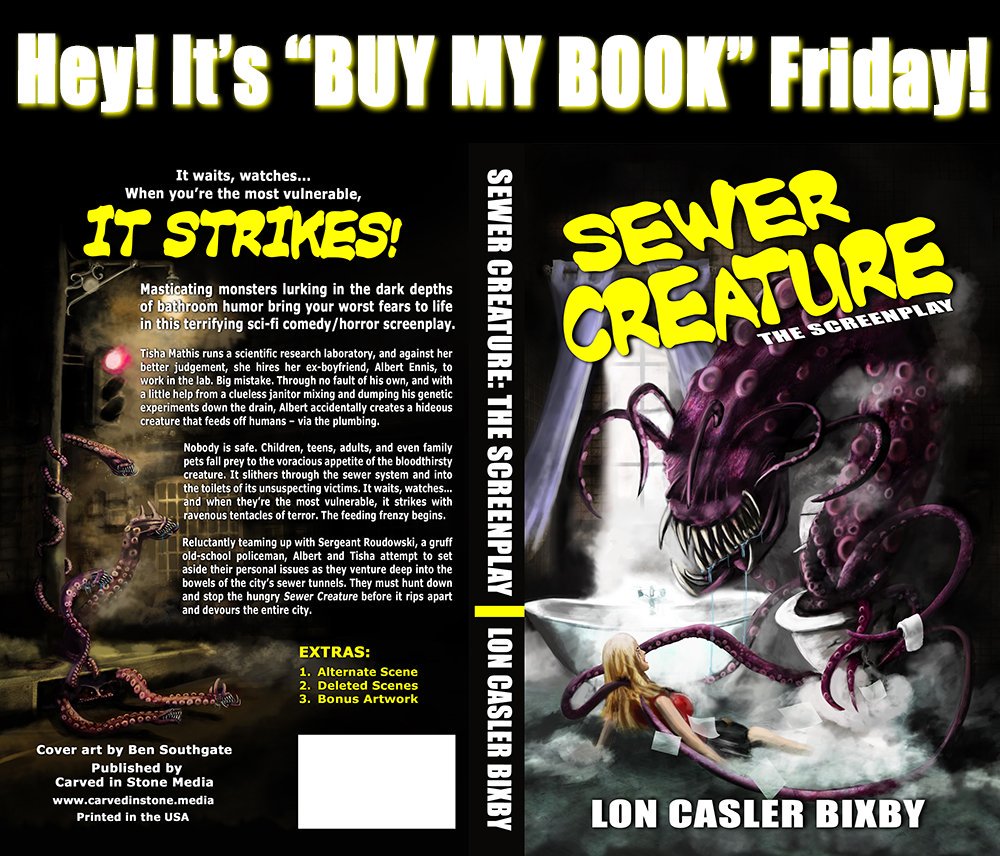 LonBixby's tweet photo. SEWER CREATURE THE SCREENPLAY
#sewercreature #comedyhorror #horrorcomedy #horror #sciencefiction #bookstagram #twitterbooks #bookpage #bookshelf #booklovers #bookbub #netflix #netflixmovies #screenplays #screamplay #buymybookfriday #humoroussciencefiction https://t.co/9ml4ZAKY8d https://t.co/Wrn3zMRzyo
