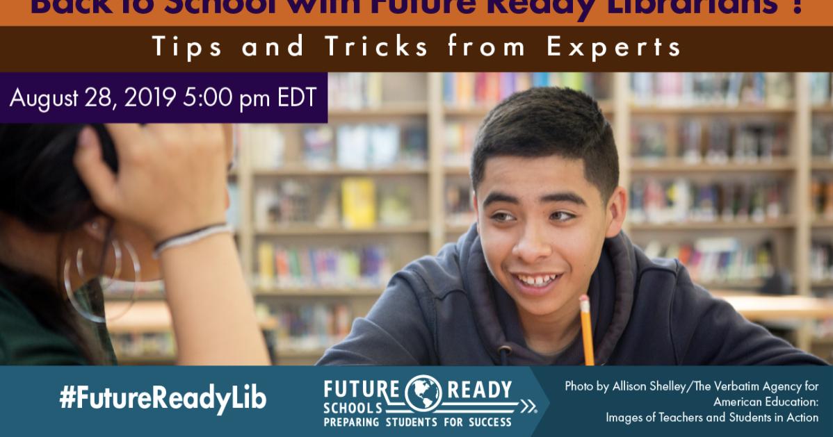 shannonmmiller's tweet photo. Join us for the special @BackToSchool Future Ready Librarians webinar on 8-28 with @billbass @elissamalespina @NikkiDRobertson &amp; myself as we share tips and tricks for back to school &amp; all year long.  https://t.co/D0qngbhuX6 #futurereadylibs #futureready #tlchat #edchat https://t.co/gMYr3889M5
