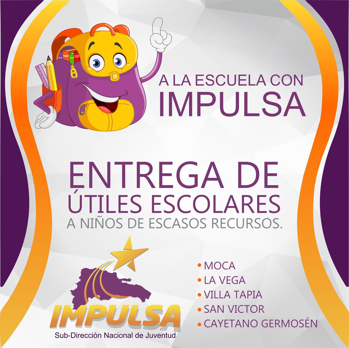 ImpulsaRD_Esp's tweet photo. Con el respaldo del Coordinador General, Lic @FranklinRod77, y cómo parte de nuestro compromiso social, iniciamos el programa escolar #ALaEscuelaConImpulsa, el cual estará a cargo de la SubDirección Nacional de Juventud de la Plataforma socio político de mayor impacto @rd_impulsa https://t.co/SfUnpZxLID
