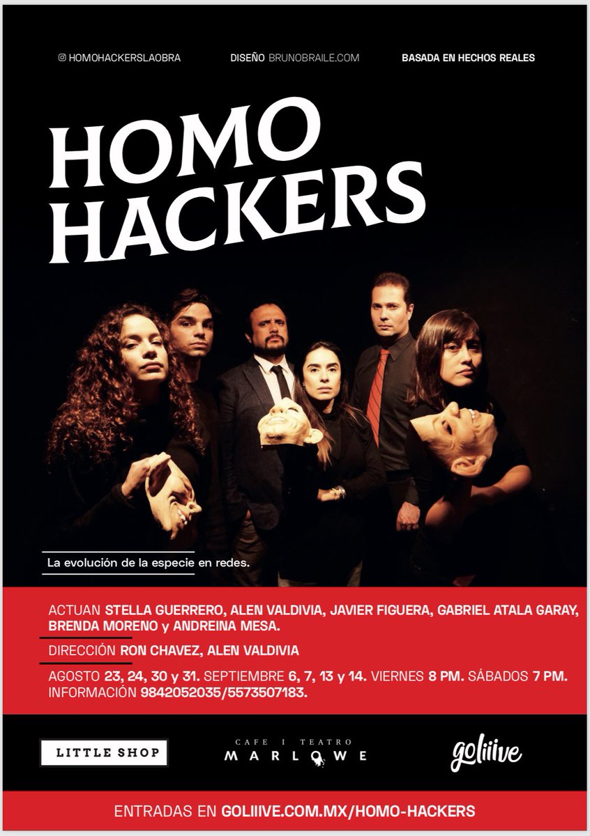 #PRÓXIMAMENTE en #SalaMarlowe:
#LAFAMILIADELCOCOYZINC #Domingo 13:30hrs
#HOMOHACKERS #Viernes 20hrs #Sábado 19hrs

Ya puedes adquirir tus boletos en: carteleradeteatro.mx/teatro/centro/…
goliiive.com.mx/HOMO-HACKERS

#teatro #familiar #hackers #unión #tecnología #amor #redessociales