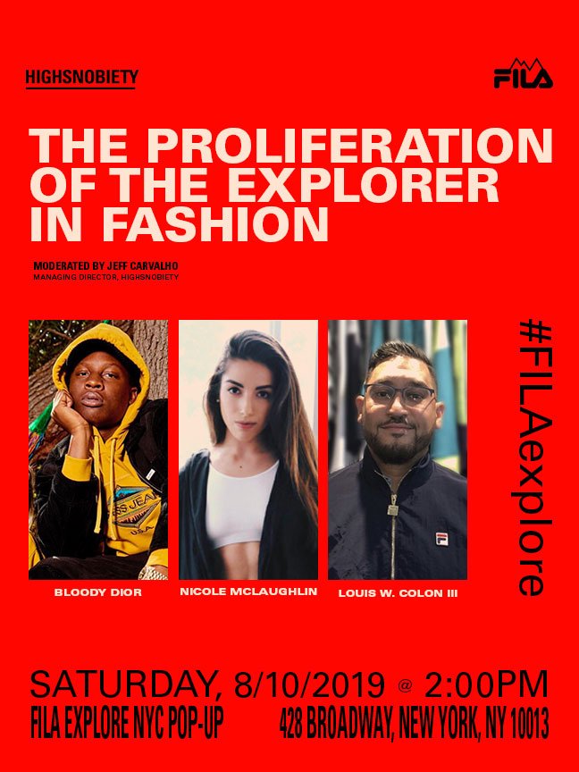 FILAUSA's tweet photo. We're talking the proliferation of explorer style with @highsnobiety tomorrow at the #FILAExplore #NYC Pop-Up at 2pm. Join us and get in on the discussion.  

📍428 Broadway, corner of Howard St, Soho https://t.co/5uzpjmzjkI