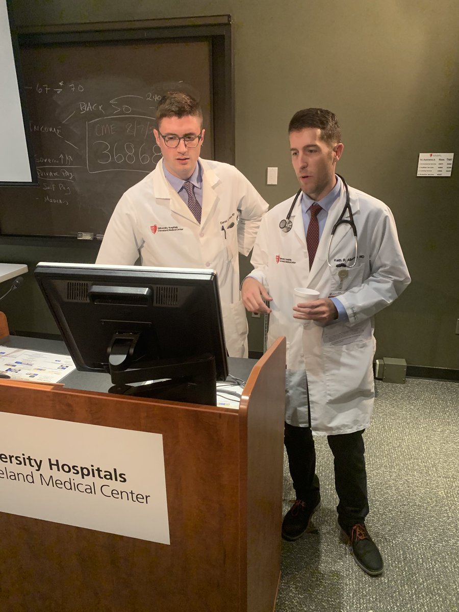 cwruim's tweet photo. What a day during @DanielKobe7 last day as UH chief! Terrific M&M with Dr. Chen (PGY3) and Albrektson (PGY3)reflecting on patients that have stuck with them and affected the way they deliver care. #cwruim #mm #nobeefwithkobe #Uhchief https://t.co/CK3x5tZodF