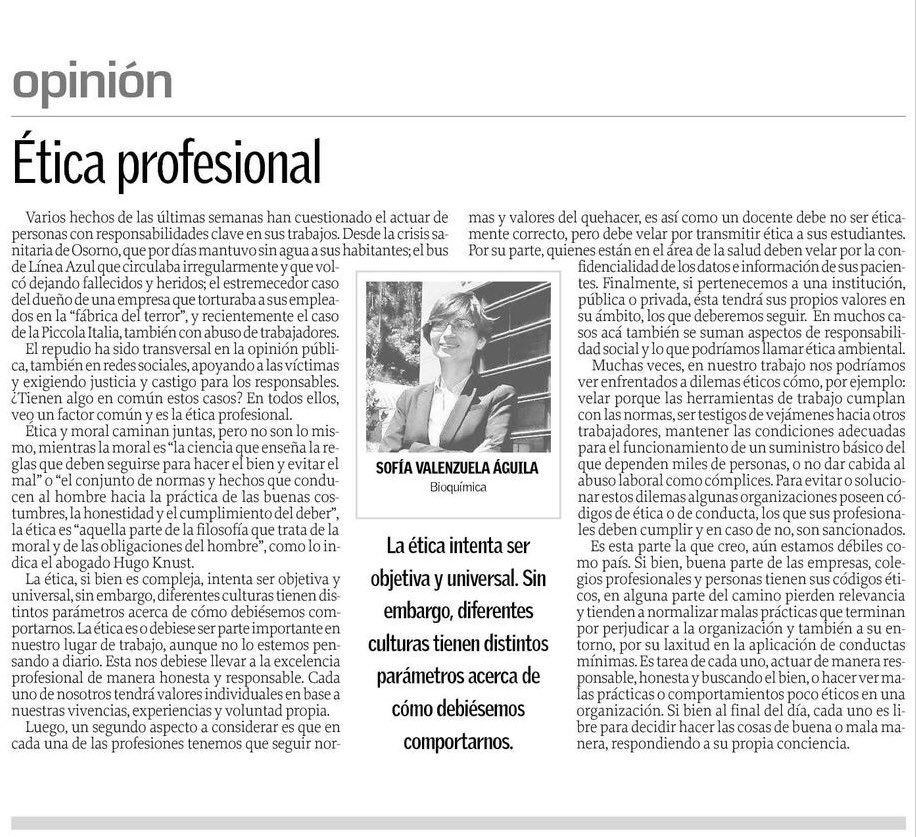 sofia_valenzuel's tweet photo. Ética profesional.... lo importante que aveces se olvida, comparto columna del martes en @elsurcl https://t.co/mAXCfjwykJ https://t.co/eJtFrQclNe