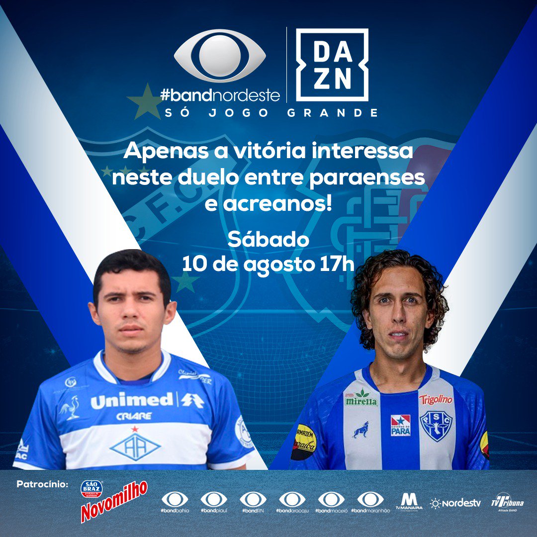 TVTribunaPE's tweet photo. Na reta final da fase de grupos, apenas a vitória interessa a Paysandu e Atlético-AC! Quem vence esse duelo? Você confere neste sábado, às 17h, na tela da Band e do DAZN!
.
#BandNE #SérieC #SóJogoGrande #Paysandu #AtléticoAC #BandDAZN https://t.co/LIDngwX8mH