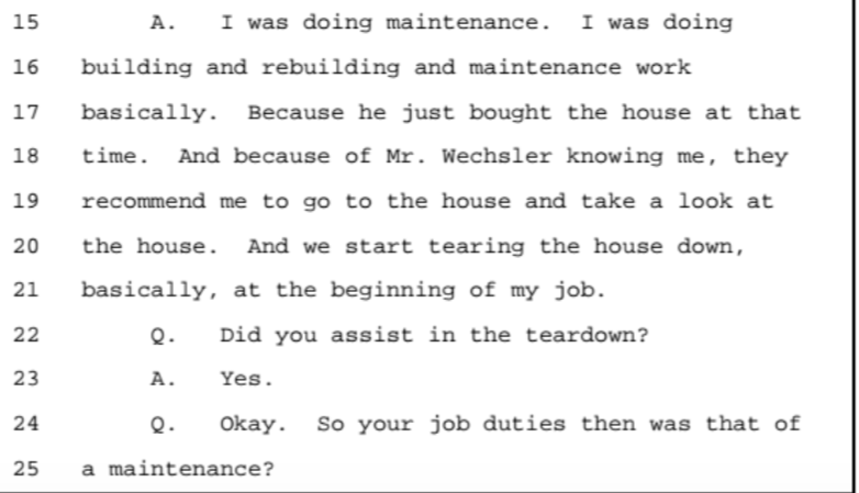 Former Epstein employee, Juan Alessi, confirms that Eva Anderson was Epstein's former girlfriend. He also states that Epstein originally hired him because "Wechsler" knew him. Sure that's supposed to be Wexler.