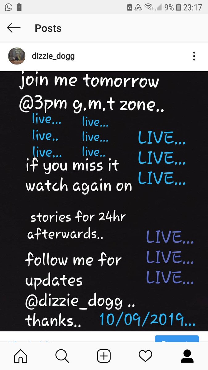 davidmonks20's tweet photo. join me live on instagram tomorrow (10/09/19) @dizzie_dogg ...
runnjng through some of my tunes ive recorded and see what tge general population think of them..
welcome to join anyway..
thanks, diz-e dogg...
instagram @dizzie_dogg
#newartist
#originalsound
#unsignedartist https://t.co/41TnwHRTV5
