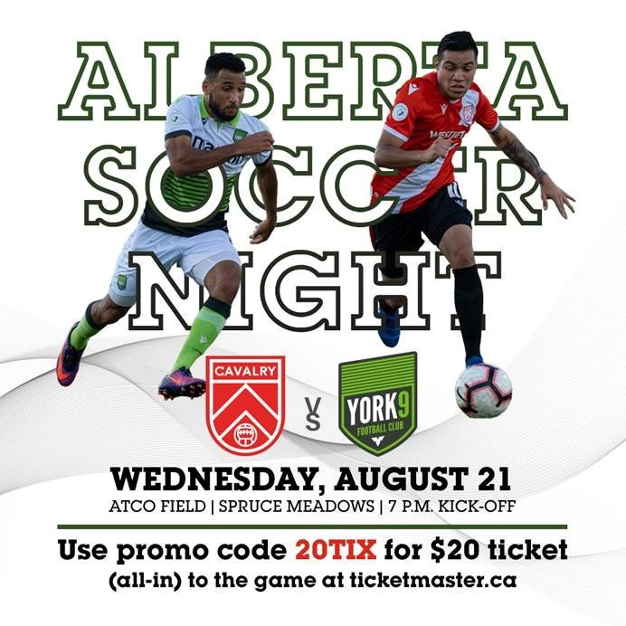 MyCWSA's tweet photo. Check out this great deal put on by @AlbertaSoccer to see the @CPLCavalryFC vs. York9 FC game.
🎟️Tickets for only $20 with promo code 20TIX
📆August 21 - 7pm 
📍ATCO Field - Spruce Meadows
⚽️ https://t.co/A36W8ivmm0