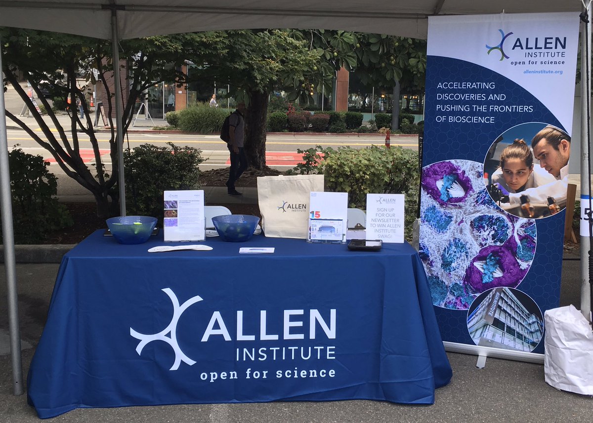 AllenInstitute's tweet photo. 👋 Come find us at the #SouthLakeUnion Block Party today from 12p-6p and learn more about our commitment to solving mysteries of bioscience -- researching the unknown of human biology, in the brain, the cell and the immune system. #SLUBP https://t.co/ilngEOCnwt