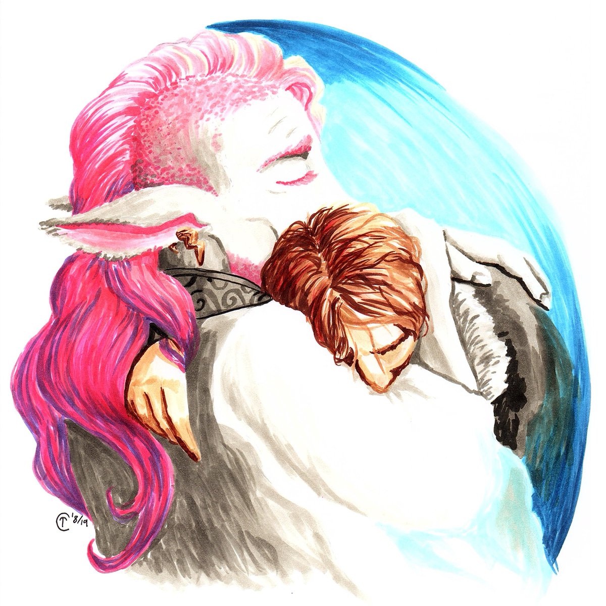 CT_graphy's tweet photo. "I think just being you, wherever the world puts you, will do just fine." - Hugs for everyone having a rough time (Copics) #criticalrolefanart #dnd #dungeonsanddragons #CriticalRole #caduceusclay #caleb #Hugs https://t.co/EVFQ0LI6Wy