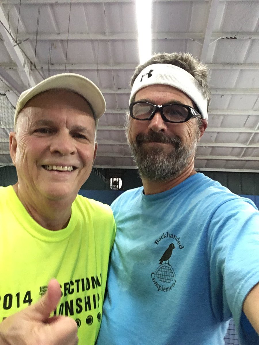 SachemHead's tweet photo. David &amp; I played our way back into our 1st doubles match, but couldn’t quite grab the 2nd set and lost to a good team 1-6, 5-7. The team pulled out a 2-2 split. #BackhandedComplement https://t.co/E2CU81YFWF