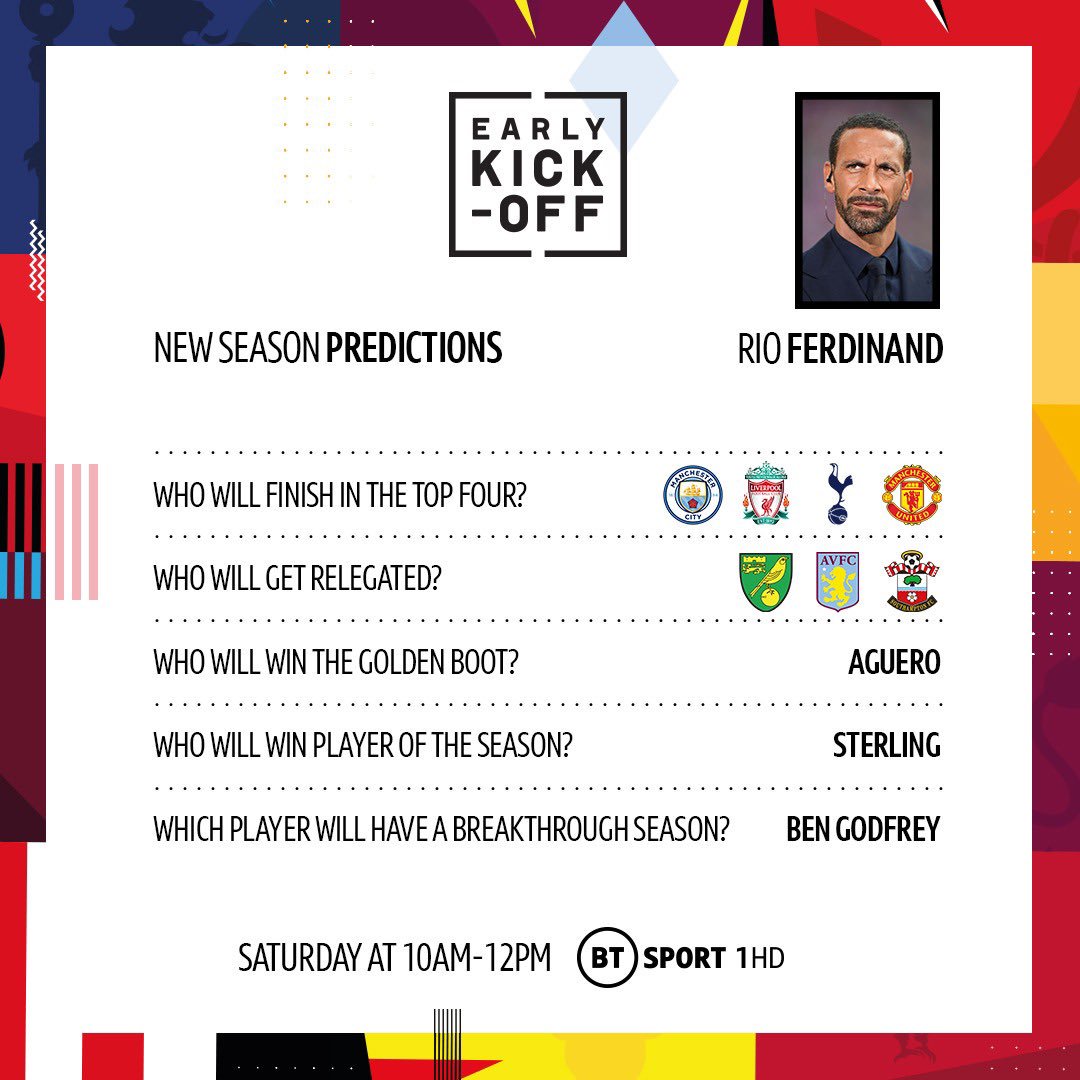 rioferdy5's tweet photo. Premier League Is Back 🙌🏽⚽️
My 2019/2020 predictions! Thoughts?! https://t.co/RAzhj5KURQ