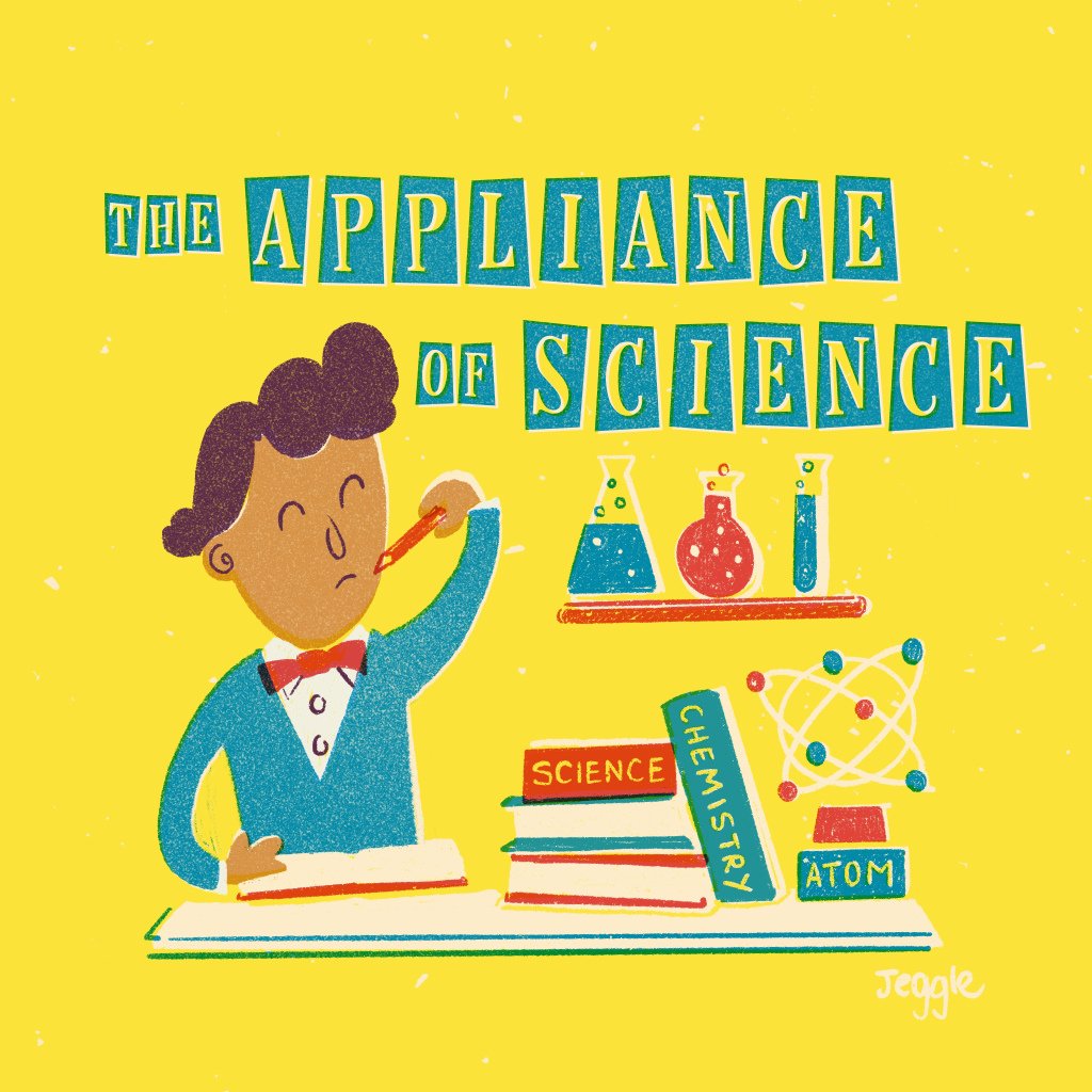 JeggleCreate's tweet image. Get your thinking caps on for the appliance of science people! Trying a retro book cover for #colour_collective. #illustration #Science #butter