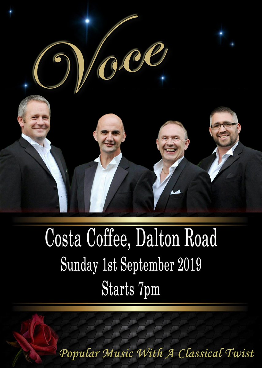 VoceOfficial's tweet photo. Grab a coffee with Voce! 😉🎤🎼
Enjoy music from the likes of Il Divo,   Simon &amp; Garfunkel, Josh Groban,Take That, Stage &amp; Screen and much more!
Please RT! 👍
#Barrowinfurness #cumbria #lovebarrow #singing #quartet #popopera #musicals #theatre #classicalcrossover 
@CandoFM https://t.co/PQgcy2i1dc