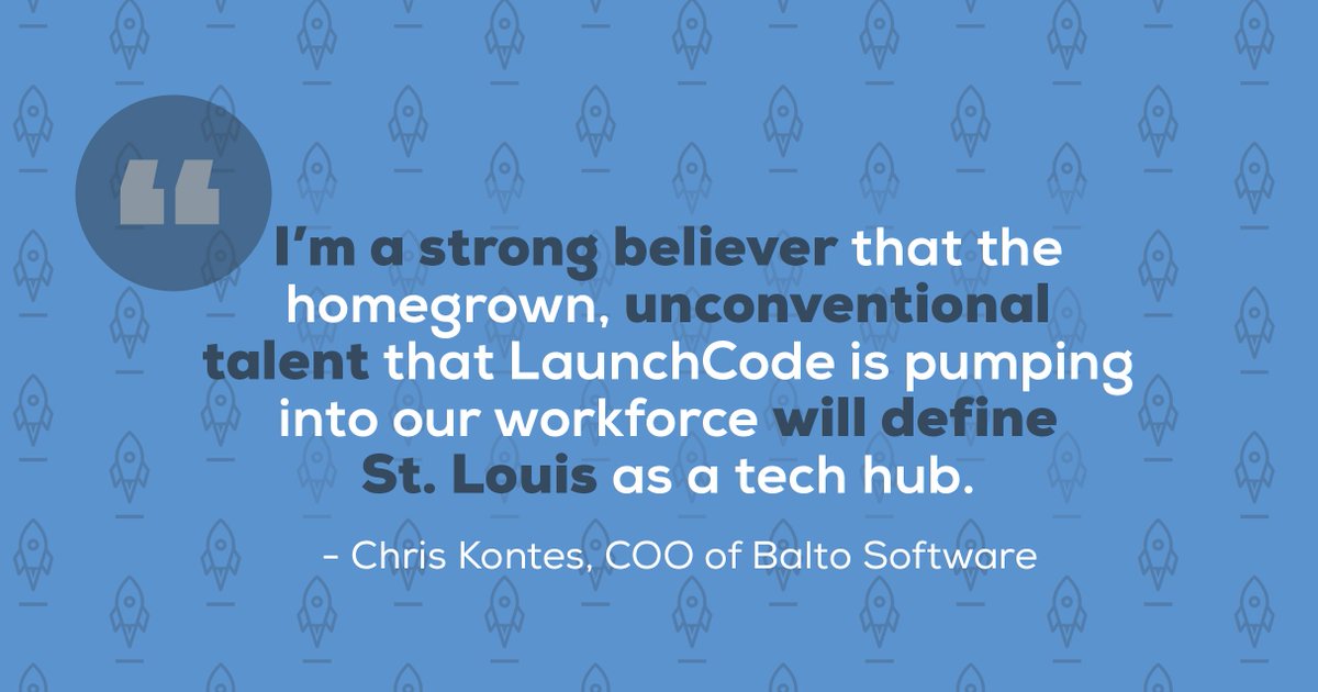 launchcode's tweet photo. .@stlouisbiz: "Last month alone, LaunchCode graduated 200 hungry, job-ready technologists from their free training programs β a significant boost to our ecosystem. At Balto, we believe it only takes a few brilliant engineers to change the fabric of a city." #STLTechforce200 https://t.co/KoXTaq0D3k