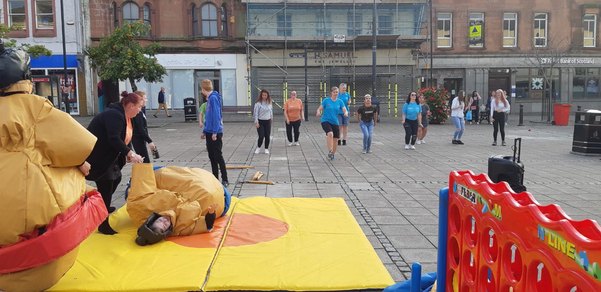 NithsdalePolice's tweet photo. #Dumfries Community Cops are in Queensberry Square at @YOUTHWORKDG  Pop up Village. Our partners @DGfire_safety &amp; @dgcouncil are here too. Come along &amp; see whats going on. #sumosuits #mypod #partnershipworking #communitypolicing https://t.co/tJxmAoz3Lj