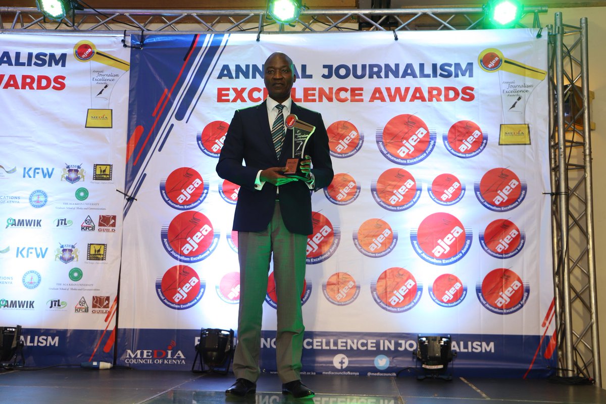 kenyafilmcomm's tweet photo. A huge congratulations to @johnallannamu @AfUncensored for scooping journalist of the year award. #AJEA2019 #MediasummitKE2019 
We also say congratulations to all the winners tonight. Your win is well deserved. https://t.co/BvpylSkSMZ